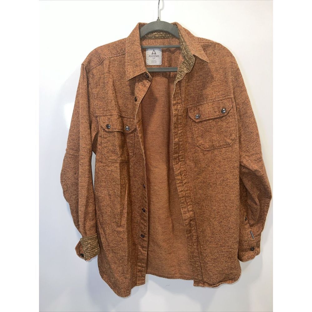 Ascend Men's Orange Button Down Long Sleeve Flannel Shirt Size Small